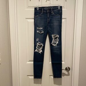 American Eagle Outfitters Navy Ripped Skinny Jeans